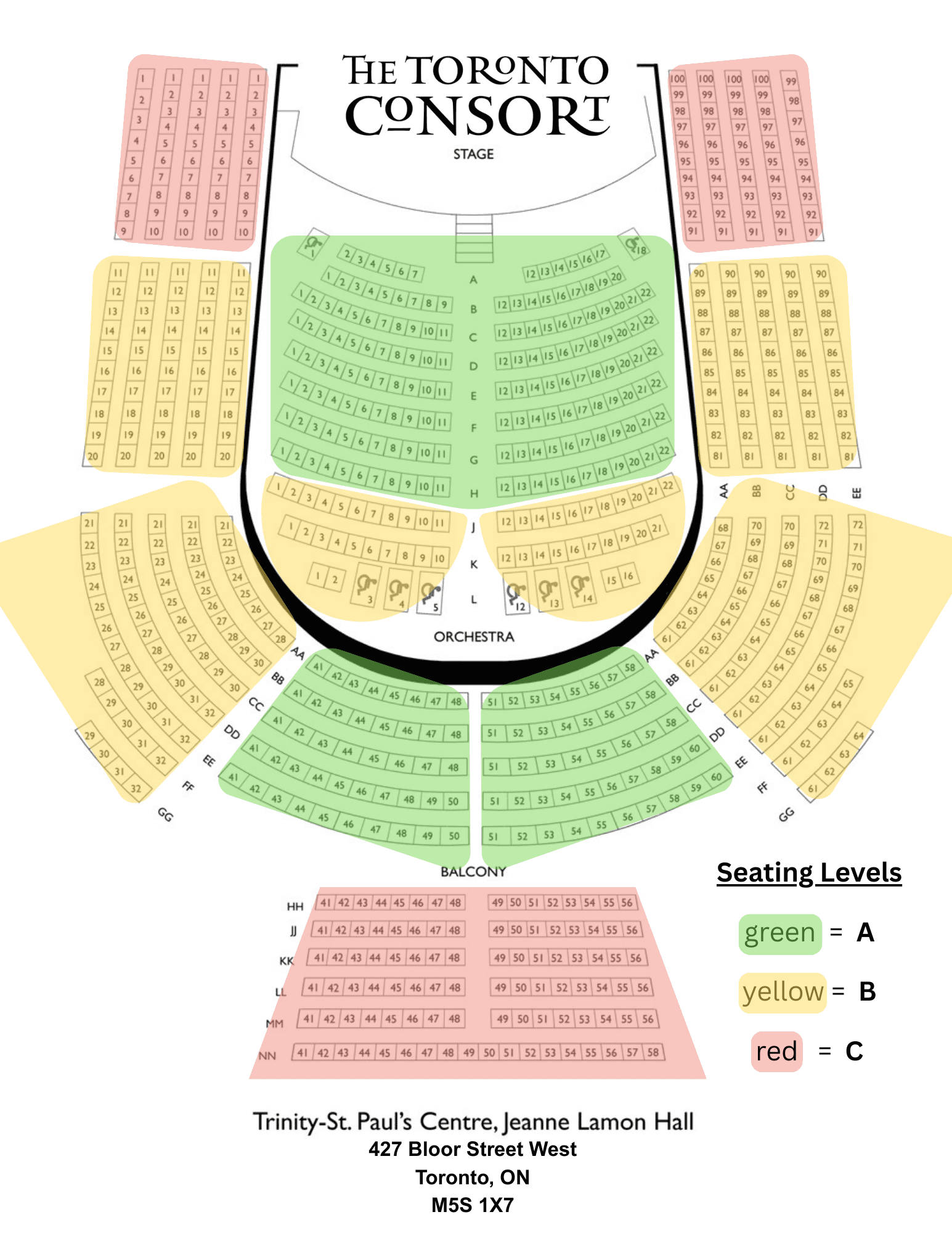 Seating chart showing A/B/C tiers